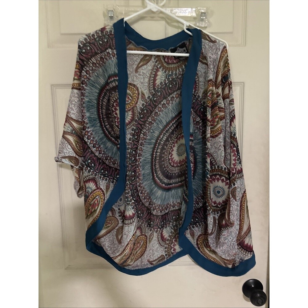 Angie Coverup Woman Med Multicolor Cover Up Paisley Sheer Overlay Open Front